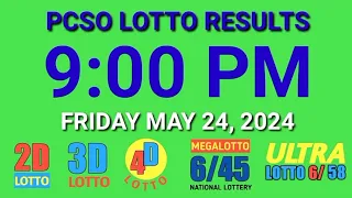 9pm Lotto Results Today May 24, 2024 Friday ez2 swertres 2d 3d pcso