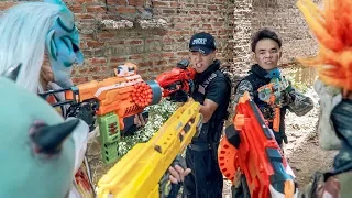 GUGU Nerf War : CID Dragon Nerf Guns Fight Criminal Group SKMAN Mask Destroy The Casino