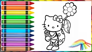 Hello Kitty holding and sun flower Drawing, Painting & Coloring For Kids and Toddlers_ Child Art