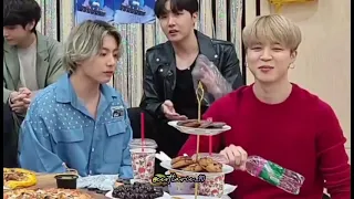 BTS BE Vlive 2021 Jimin's reaction to Namjoon sudden wordplay - TXT title song spoiler