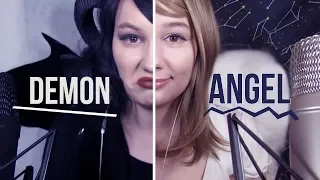 ASMR Split Down the Middle! Angel VS Demon (Mic Blowing, Breathy Whispers, Lip and Mouth Triggers)