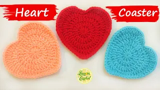 How to Crochet Heart Coaster | Valentine's Crochet Tutorials | Lemon Crochet