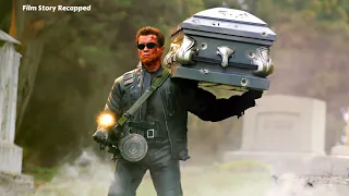 Terminator carrying a coffin against the TX equipped with an electromagnetic cannon