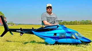 HUGE RC BELL-222 AIRWOLF BLUE SCALE MODEL TURBINE HELICOPTER FLIGHT DEMONSTRATION