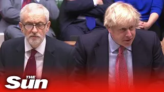 Boris Johnson cheered by his new MPs next to grim-faced Jeremy Corbyn as Parliament returns