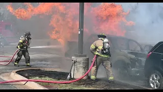 Sand Springs Fire Battles Multiple Cars Burning in Parking Lot