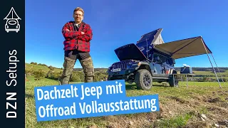 Dachzelt Setup: Jeep Wrangler mit Offroad Vollausstattung | Alu Cab Expedition 3 & 270 Grad Markise