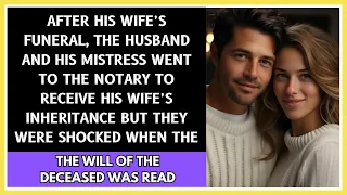 After his wife's funeral, the husband & his mistress went to the notary for his wife's inheritance..