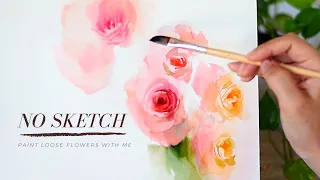 PAINT WITH ME 🌹Dreamy Garden Roses : Loose Watercolor Technique ([No Drawing - 수채화)