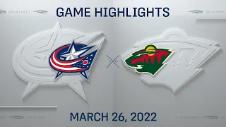 NHL Highlights | Blue Jackets vs. Wild - Mar. 26, 2022