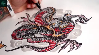 How to Draw Out a Tattoo Design | Japanese Dragon