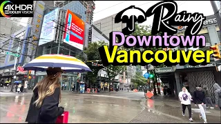 Vancouver Downtown walk in the rain☂︎ 🇨🇦B.C, Canada, Virtual Walking Tour, Canada Trip, 4K HDR 60fps