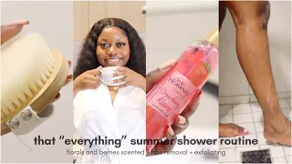 that “everything” shower routine | summer must-haves + shaving101 + berries and floral scented 🌸