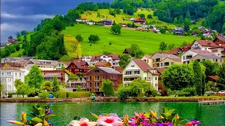 Vitznau, Switzerland 4k 🇨🇭 Walking tour Breathtaking Swiss village 🌞