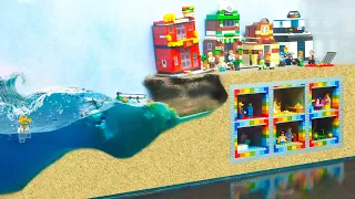 Lego Underground Doomsday Bunker Flooded By Wave Machine Tsunami - Lego Dam Breach Experiment