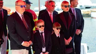 Charlene of Monaco, Albert and their children attend the inauguration of a boat in Monaco