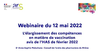 Semaine de la vaccination 2022 - webinaire ARS ARA - Elargissement des compétences HAS février 2022