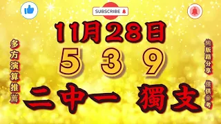 今彩539｜11月28日｜二中一，獨支｜預測推薦｜樂透資訊｜查理539