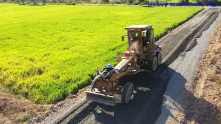 Project Rural Development Road | KOMATSU Motor Grader Working Grading Gravel And Roller Compaction