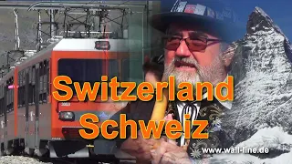 Die Schweiz, hohe Berge, steile Bahnstrecken , Gletscher, Alphorn und Käsefondue