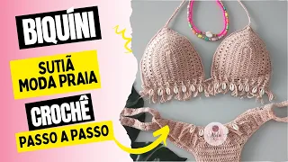 Biquíni Conchas em Crochê/ Aula Sutiã/ Moda Praia - Com instruções para P M G