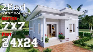 Small house Design 7x7 Meters 24x24 Feet Shed Roof 2 Beds