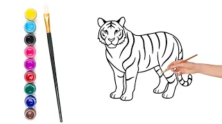 Tiger easy coloring page for kids | page color art
