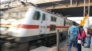 Girl Steps Back as WAP-7 comes Horns Blaring with Bilaspur Rajdhani Express !!!!