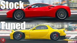 Forza Horizon 4: Stock vs Tuned! Ferrari 488 GTB vs Mazda RX7 FD