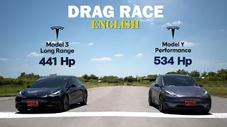 Tesla Model 3 Long Range vs Model Y Performance DRAG RACE