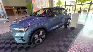 Volvo C40 Recharge Electric SUV flyover Fjord Blue metallic