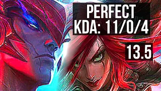 YONE vs KATARINA (MID) | 11/0/4, 6 solo kills, Legendary, 300+ games | KR Diamond | 13.5