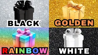 Choose Your Gift from 4 🎁🖤🤍🌈 black golden rainbow white #4giftbox #pickonekickone #wouldyourather