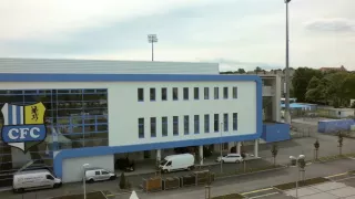 Drohnenflug über die CFC-Spielstätte - das neue Stadion an der Gellertstraße