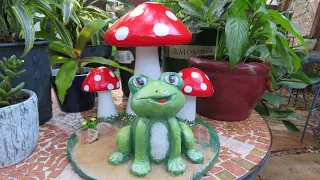 Como Hacer Honguitos de Cemento Con Una Ranita - Cement Mushrooms and Frog