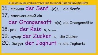 30 німецьких слів чоловічого роду на тему їжа та напої  №1 | Essen auf Deutsch und Ukrainisch