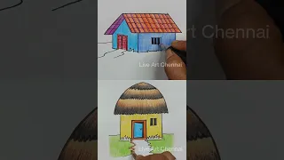 Easy House Drawing for Beginners | Hut & Tile House | #drawing #house #shorts