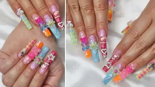Colorful Neon Ombré Kawaii Polygel Freestyle Nails I Nail Reserve