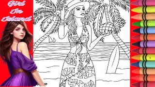 Let's Colour A Girl In 🏝️ Island | Coloring page/coloring book/drawing for kids/fun page