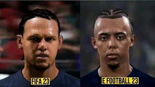 Comparison of faces of Barcelona players in FIFA 23 and efootball 23