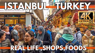 ISTANBUL TURKEY 2024 REAL LIFE IN CITY CENTER,BAZAAR,SHOPS,MARKETS,STREET FOODS 4K WALKING TOUR