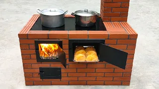 Wood stove with convenient oven from red brick