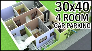 30'-0"x40'-0"  3D House Plan | 30x40 4 Room House Design | Gopal Architecture