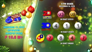 [LIVE] PCSO 9:00 PM Lotto Draw - December 16, 2019