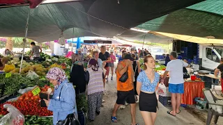 A colorful vegetable and fruit market in Kemer