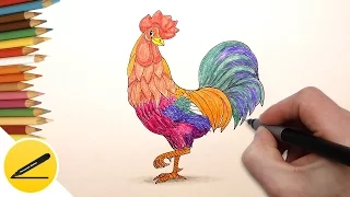 How to Draw a Rooster step by step - a Symbol of 2017