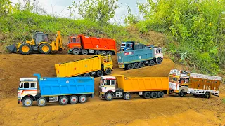 Jcb 3dx backhoe and Tata tipper truck 2518 parking videos | jcb cartoon | dumper gadi