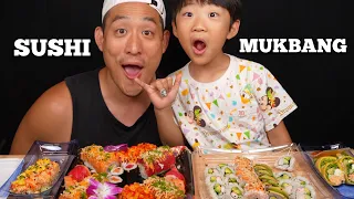 SUSHI FEAST MUKBANG! Spicy tuna, salmon, rolls and rolls and more rolls!