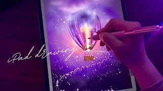 iPad drawing | hot air balloon in the night sky | Procreate