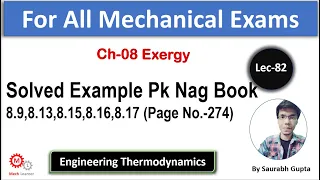 Solved Example Chapter-8 Exergy | Pk Nag Book || Engineering Thermodynamics-82 ||